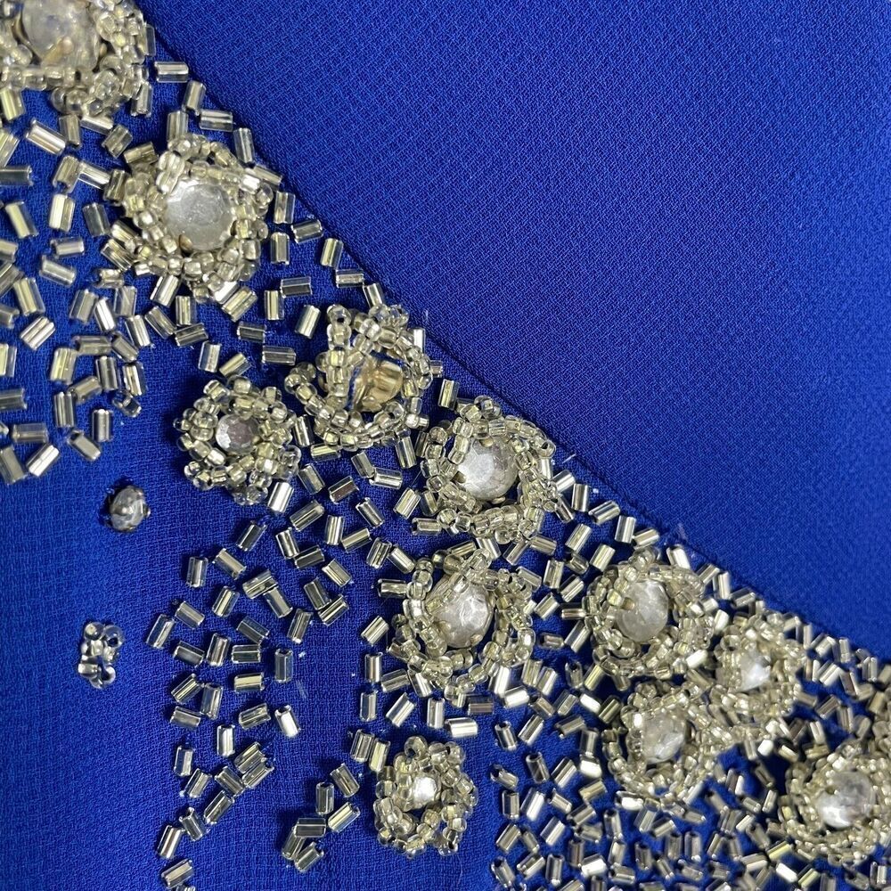 Lilli Diamond Vintage Blue Sheath Midi Rhinestone Beaded Dress Long Sleeve 10 - Picture 9 of 15